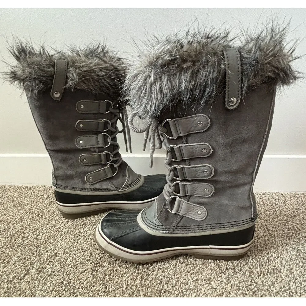 Sorel Gray Faux Fur Lace-Up Winter Boots
